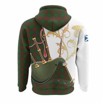 Menzies Tartan Family Crest Hoodie Bagpipes with Scottish Thistle