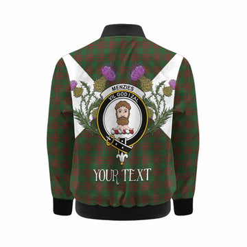 Menzies Tartan Family Crest Kid Bomber Jacket Scottish Burns Night Thistle Floral