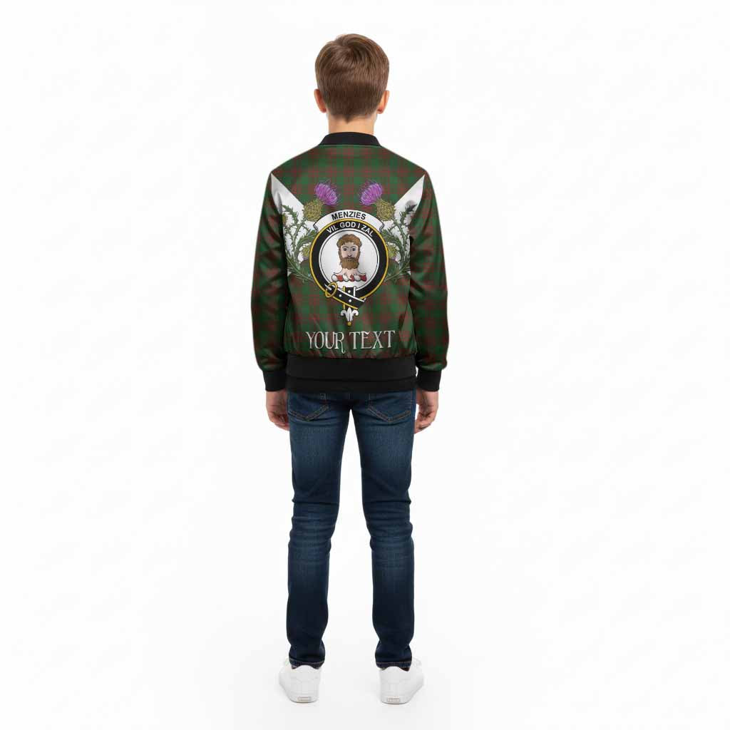 Menzies Tartan Family Crest Kid Bomber Jacket Scottish Burns Night Thistle Floral