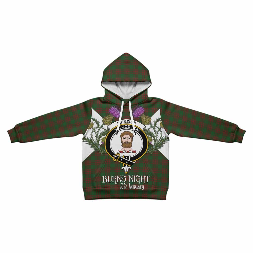 Menzies Tartan Family Crest Kid Hoodie Scottish Burns Night Thistle Floral