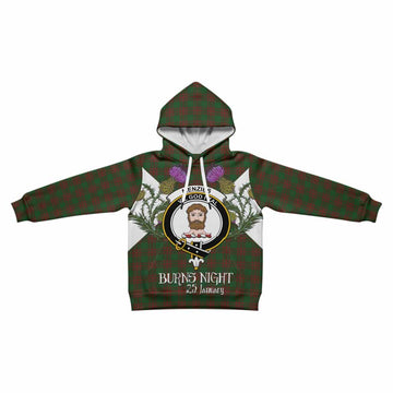 Menzies Tartan Family Crest Kid Hoodie Scottish Burns Night Thistle Floral
