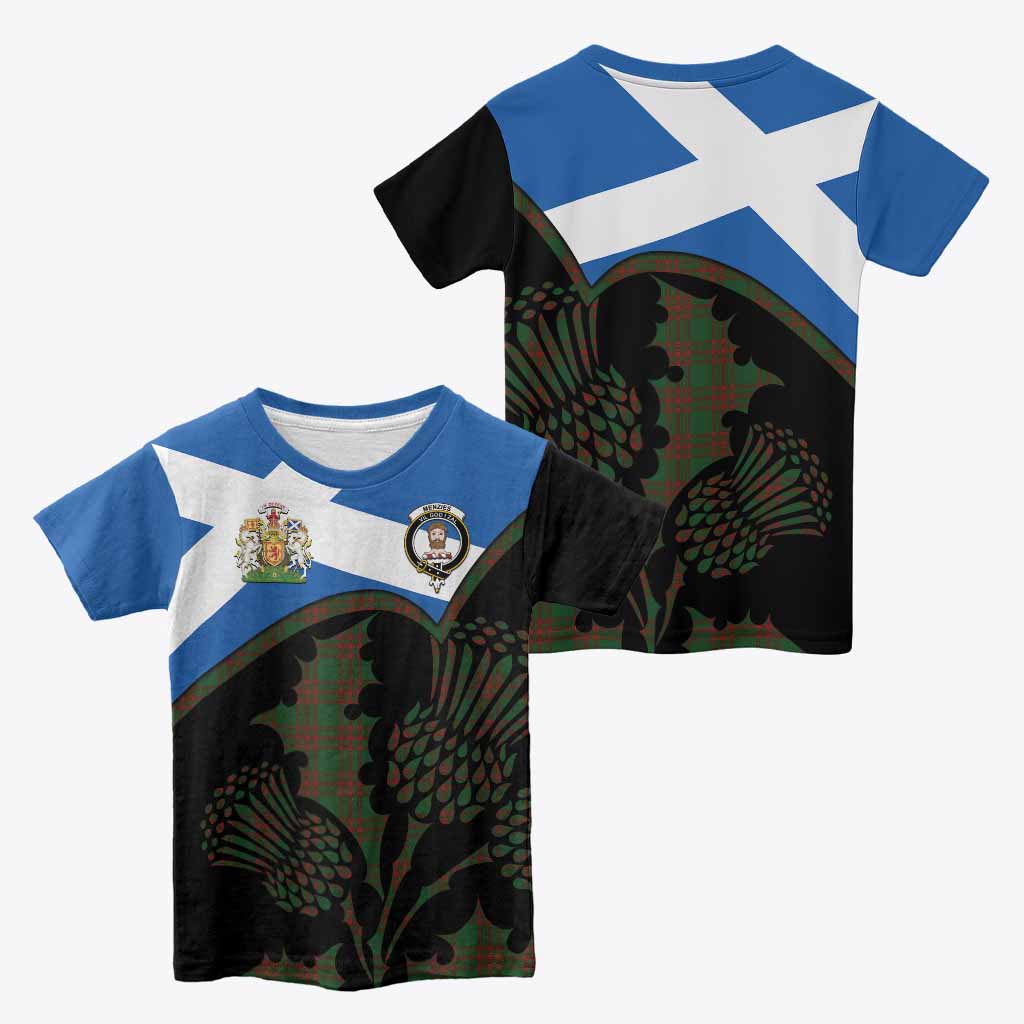 Menzies Tartan Family Crest Kid T-shirt Scotland Thistle Floral Flag Style