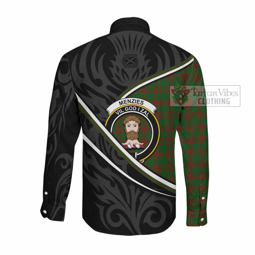 Menzies Tartan Family Crest Long Sleeve Button Shirts Celtic Scottish Thistle Floral - Tartan Vibes Clothing