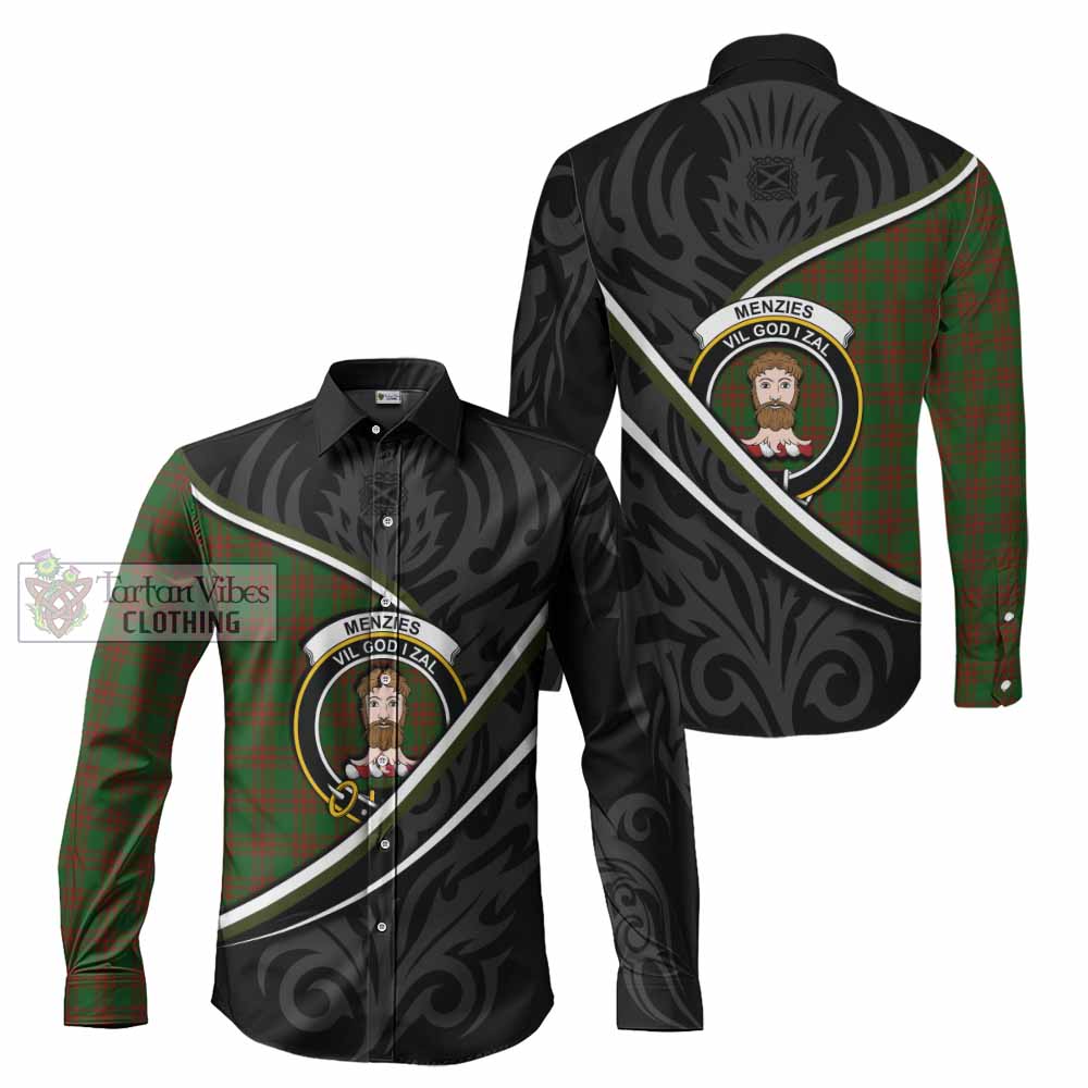 Menzies Tartan Family Crest Long Sleeve Button Shirts Celtic Scottish Thistle Floral - Tartan Vibes Clothing