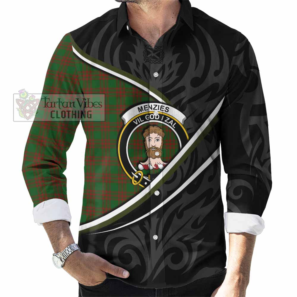 Menzies Tartan Family Crest Long Sleeve Button Shirts Celtic Scottish Thistle Floral - Tartan Vibes Clothing
