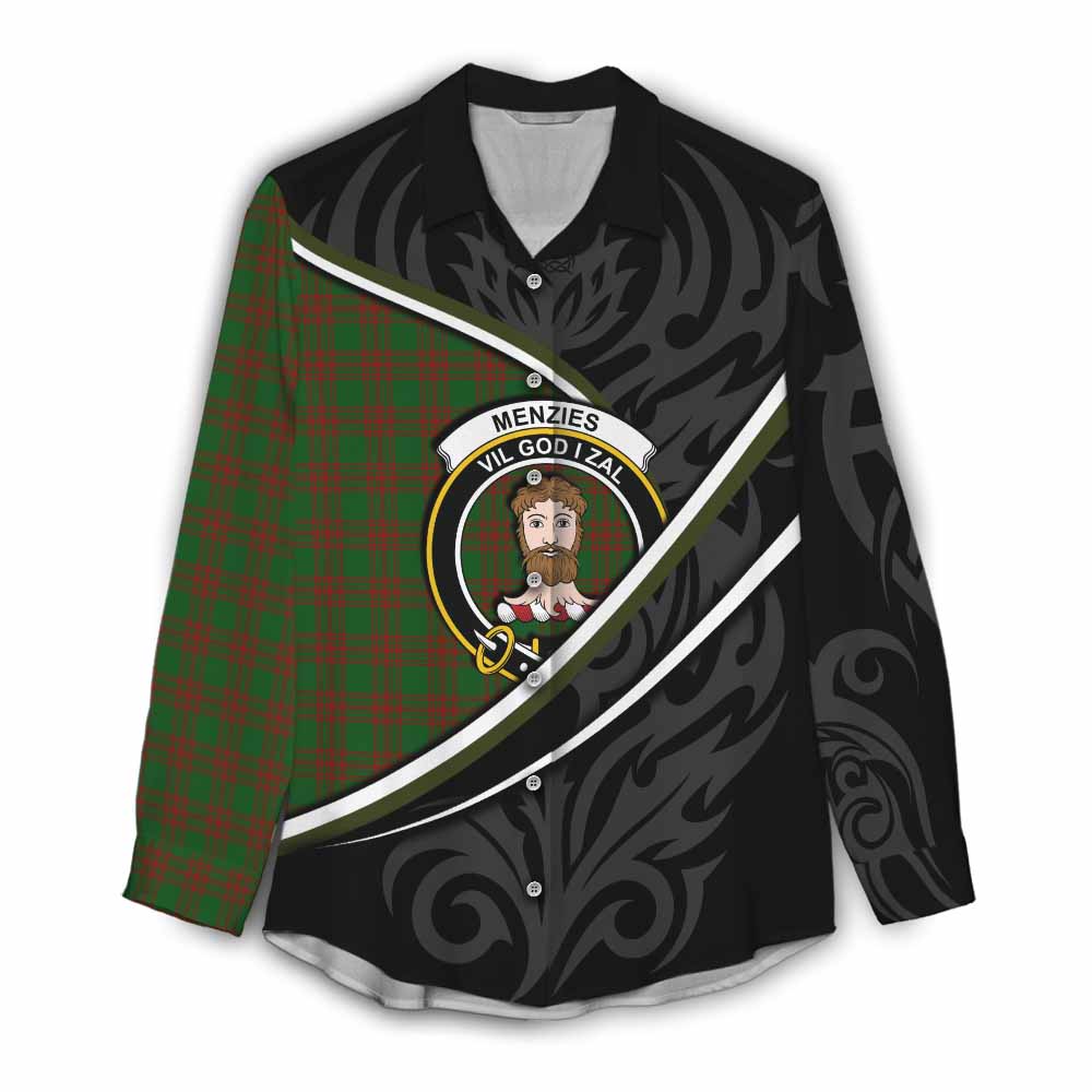 Menzies Tartan Family Crest Women Casual Shirt Celtic Scottish Thistle Floral - Tartan Vibes Clothing