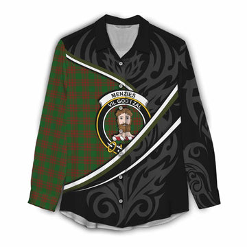Menzies Tartan Family Crest Women Casual Shirt Celtic Scottish Thistle Floral - Tartan Vibes Clothing