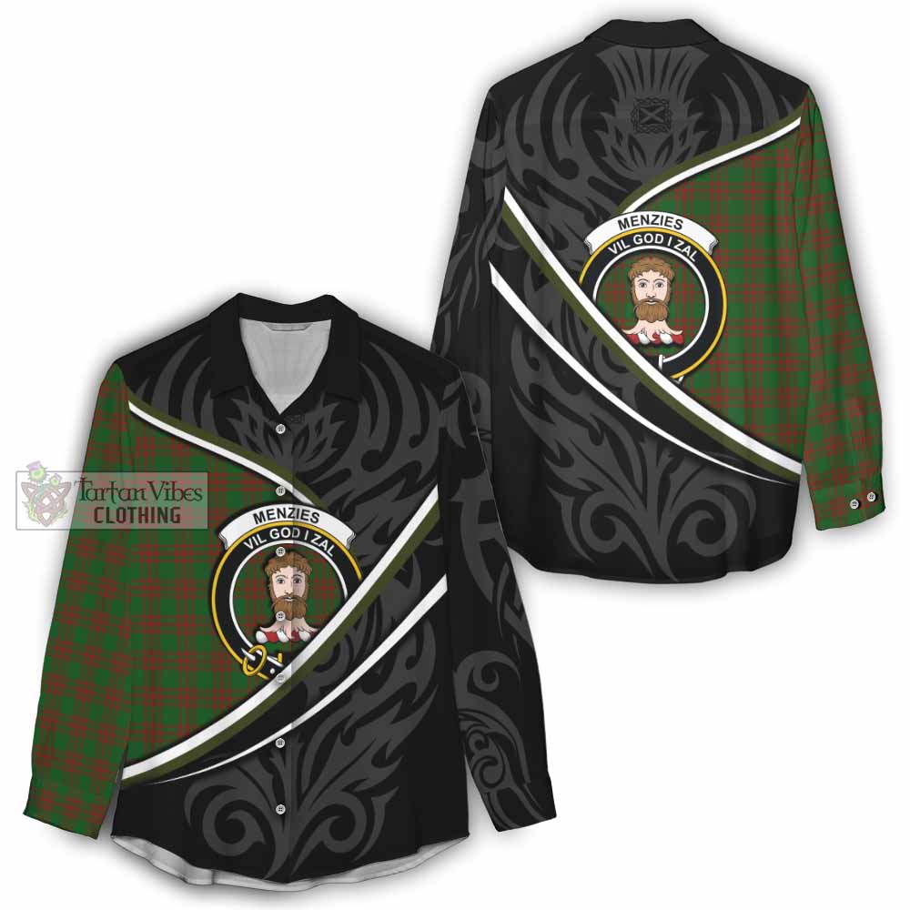 Menzies Tartan Family Crest Women Casual Shirt Celtic Scottish Thistle Floral - Tartan Vibes Clothing