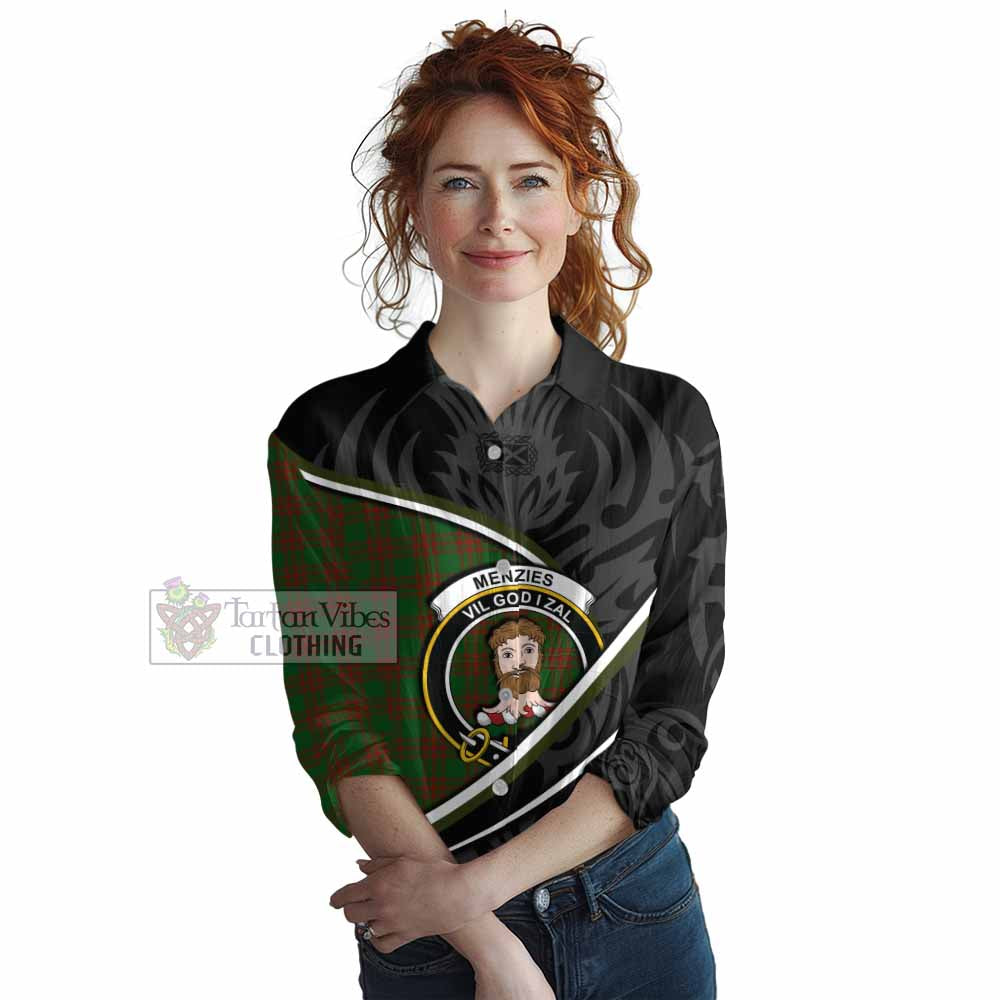 Menzies Tartan Family Crest Women Casual Shirt Celtic Scottish Thistle Floral - Tartan Vibes Clothing