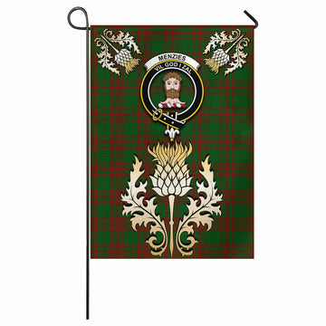Menzies Tartan Garden Flag with Golden Regal Scottish Thistle Emblem