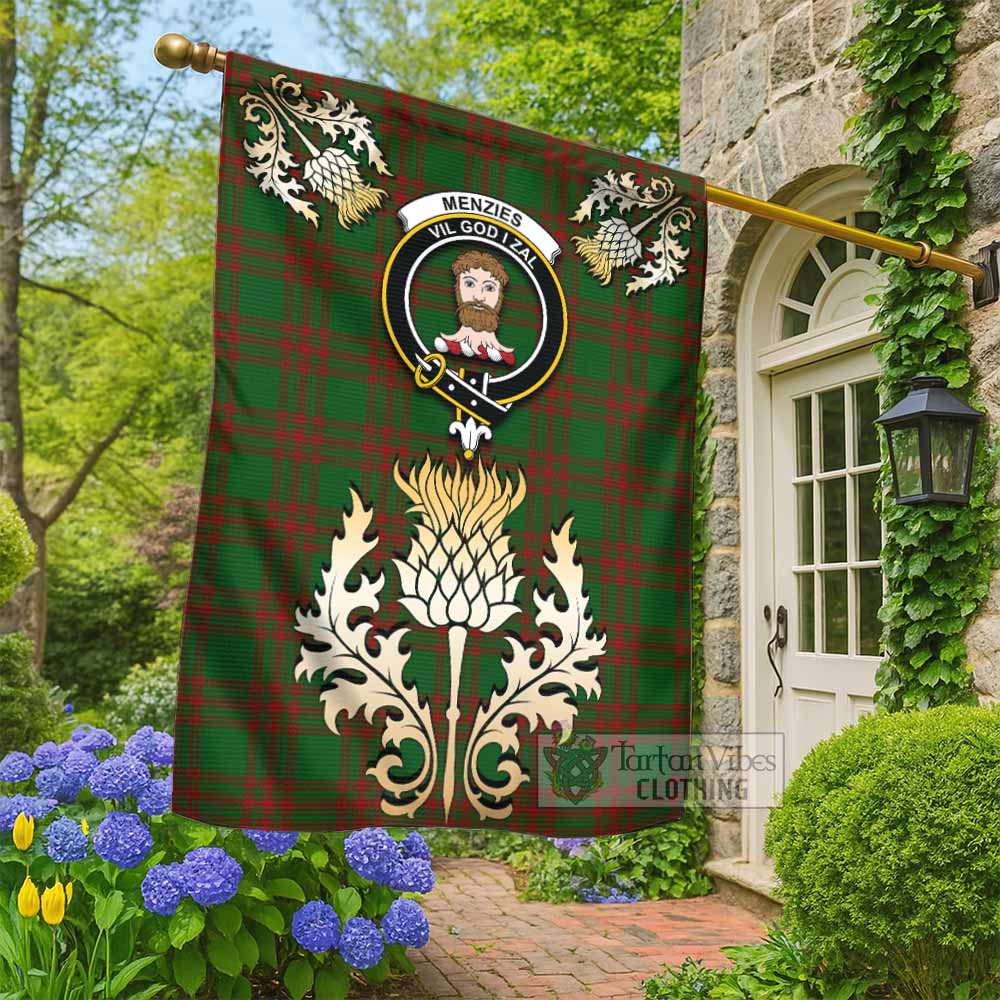 Menzies Tartan Garden Flag with Golden Regal Scottish Thistle Emblem - Tartan Vibes Clothing