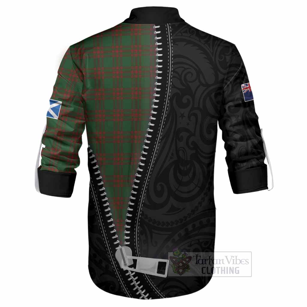 Menzies Tartan Ghillie Shirt New Zealand Pattern Unique Zipper Stylized