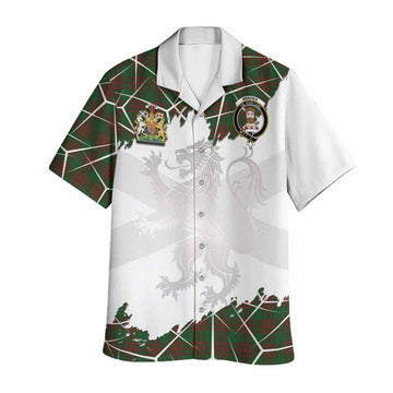 Menzies Tartan Hawaiian Shirt with Family Crest and Lion Rampant Grunge Style