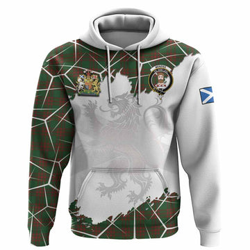 Menzies Tartan Hoodie with Family Crest and Lion Rampant Grunge Style
