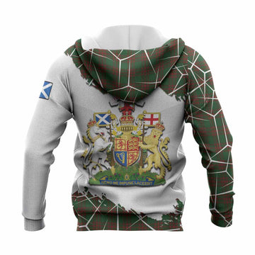 Menzies Tartan Knitted Hoodie with Family Crest and Lion Rampant Grunge Style