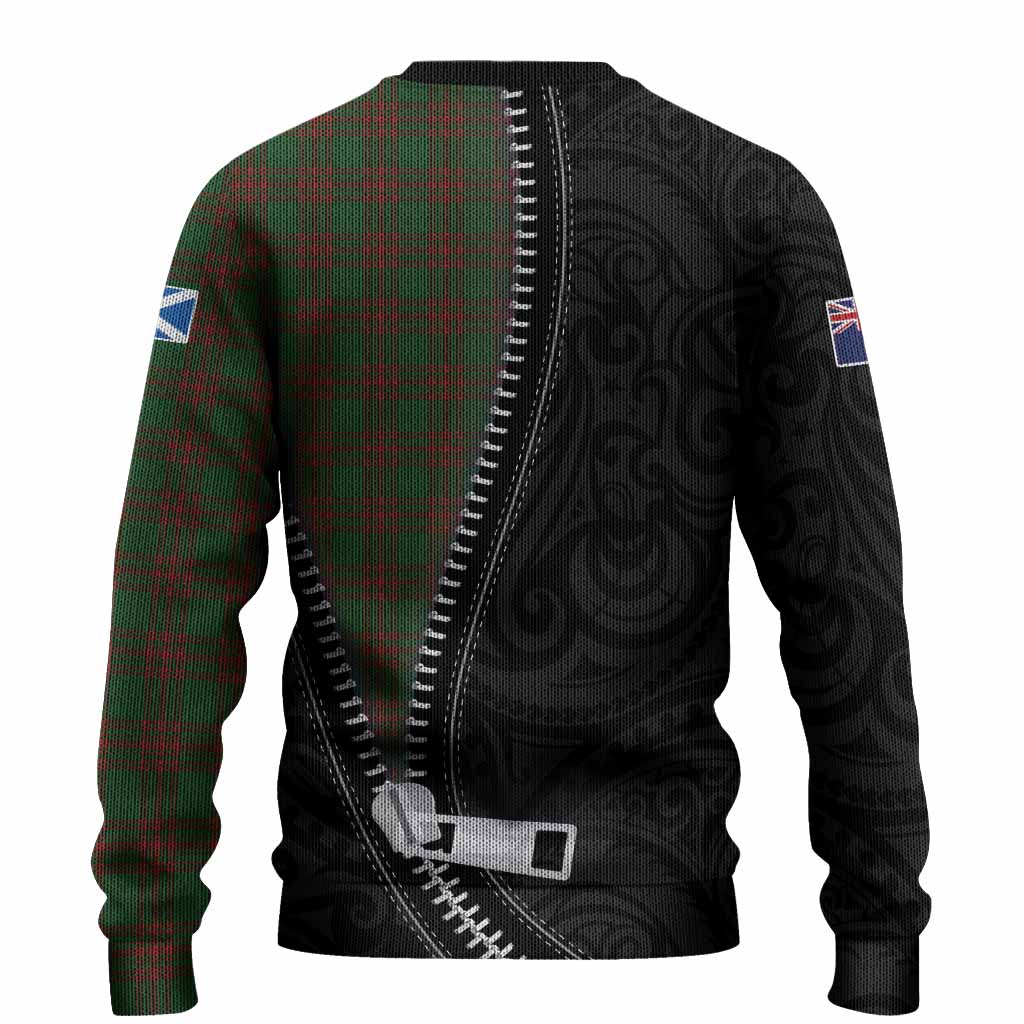 Menzies Tartan Knitted Sweater New Zealand Pattern Unique Zipper Stylized
