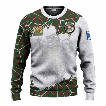 Menzies Tartan Knitted Sweater with Family Crest and Lion Rampant Grunge Style