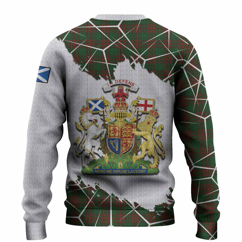Menzies Tartan Knitted Sweater with Family Crest and Lion Rampant Grunge Style