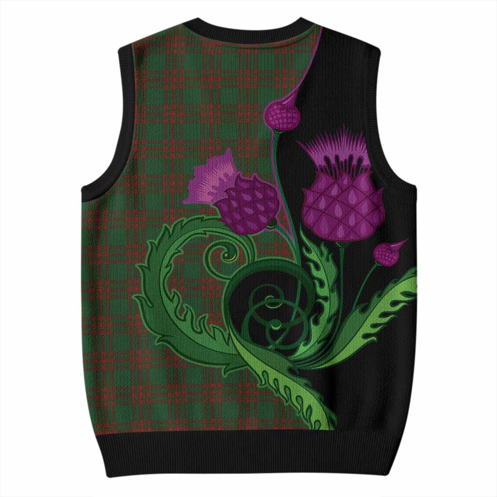Menzies Tartan Knitted V-Neck Vest Traditional Scottish Thistle