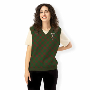 Menzies Tartan Knitted V-Neck Vest with Family Crest Cross Style