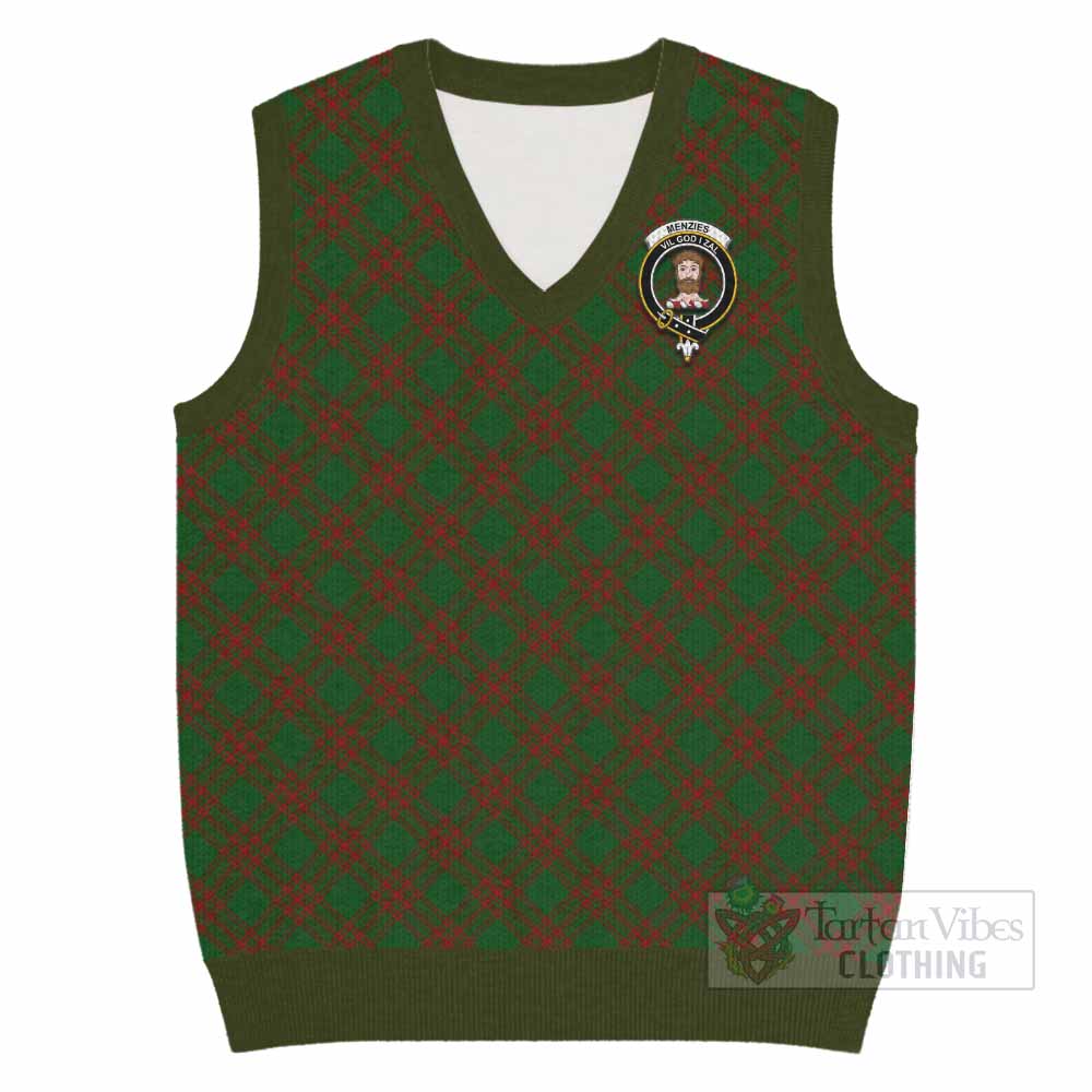 Menzies Tartan Knitted V-Neck Vest with Family Crest Cross Style