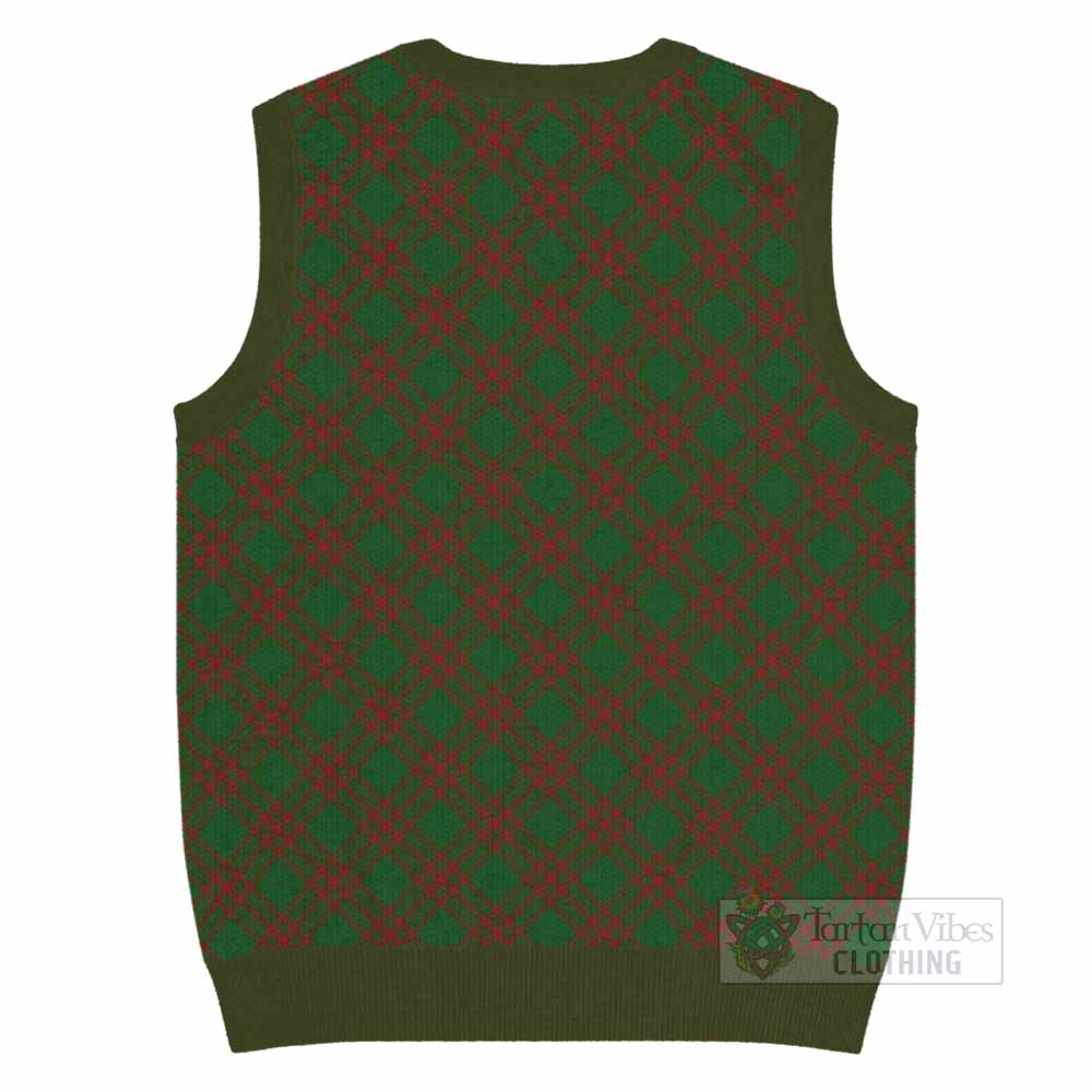 Menzies Tartan Knitted V-Neck Vest with Family Crest Cross Style
