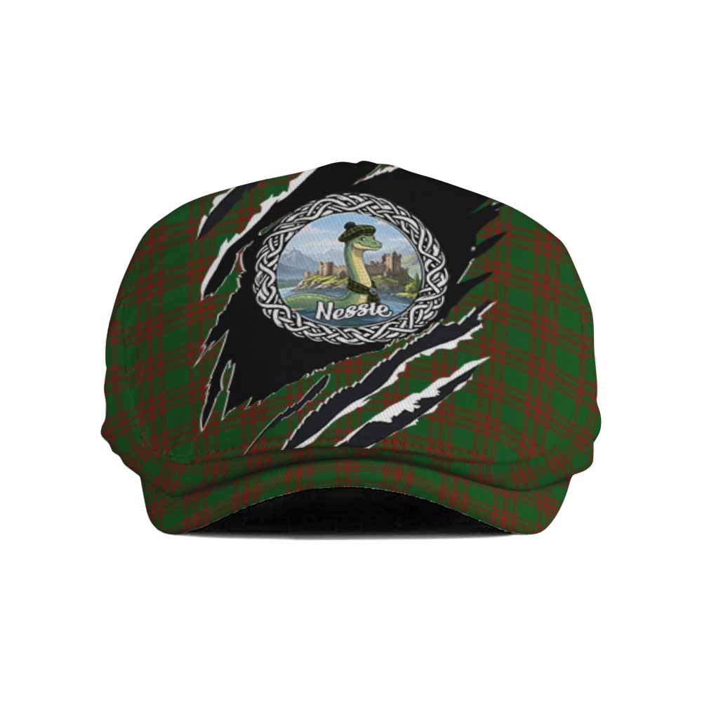 Menzies Tartan Loch Ness Monster Flat Cap, Jeff Cap Celtic Knot Nessie Art