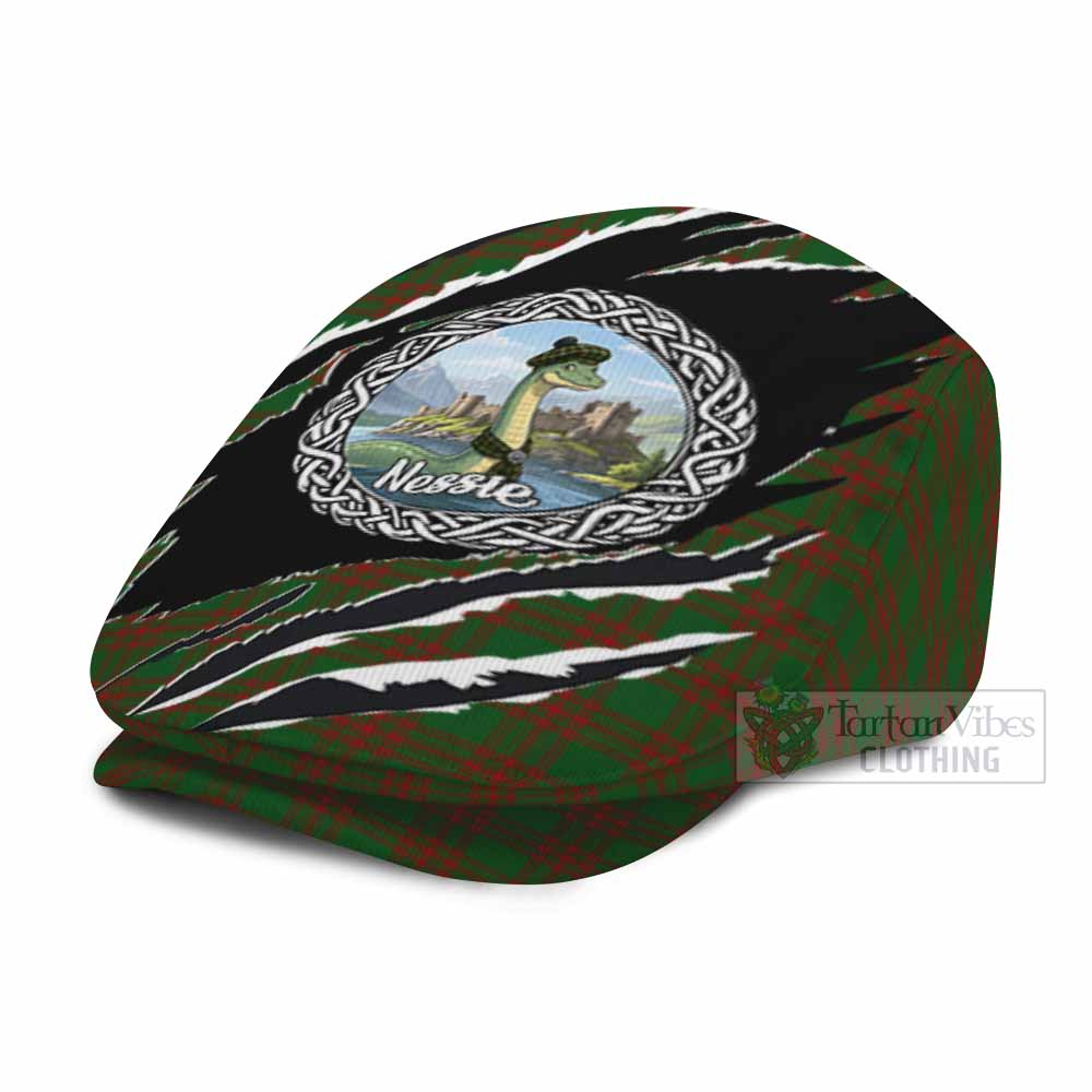 Menzies Tartan Loch Ness Monster Flat Cap, Jeff Cap Celtic Knot Nessie Art