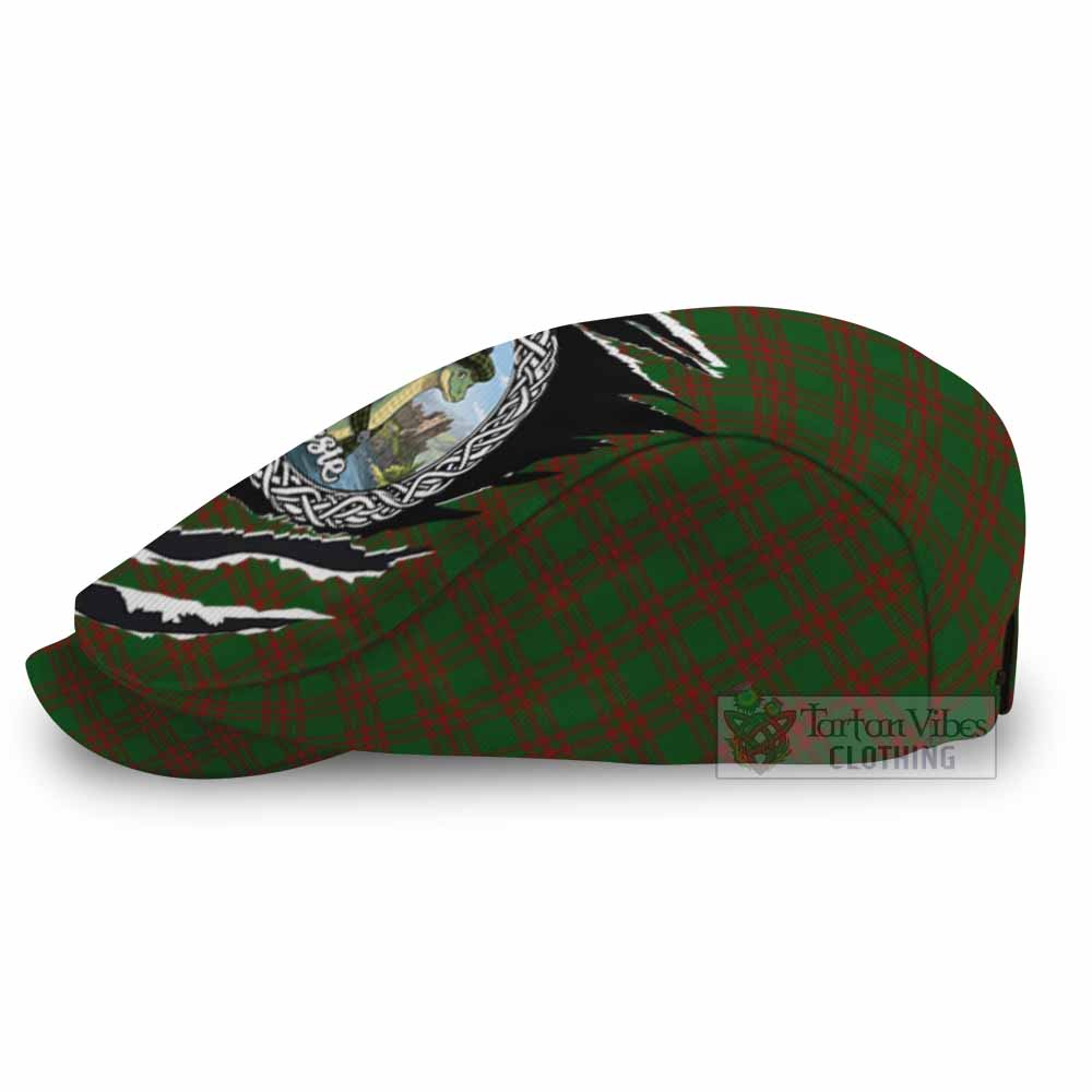 Menzies Tartan Loch Ness Monster Flat Cap, Jeff Cap Celtic Knot Nessie Art