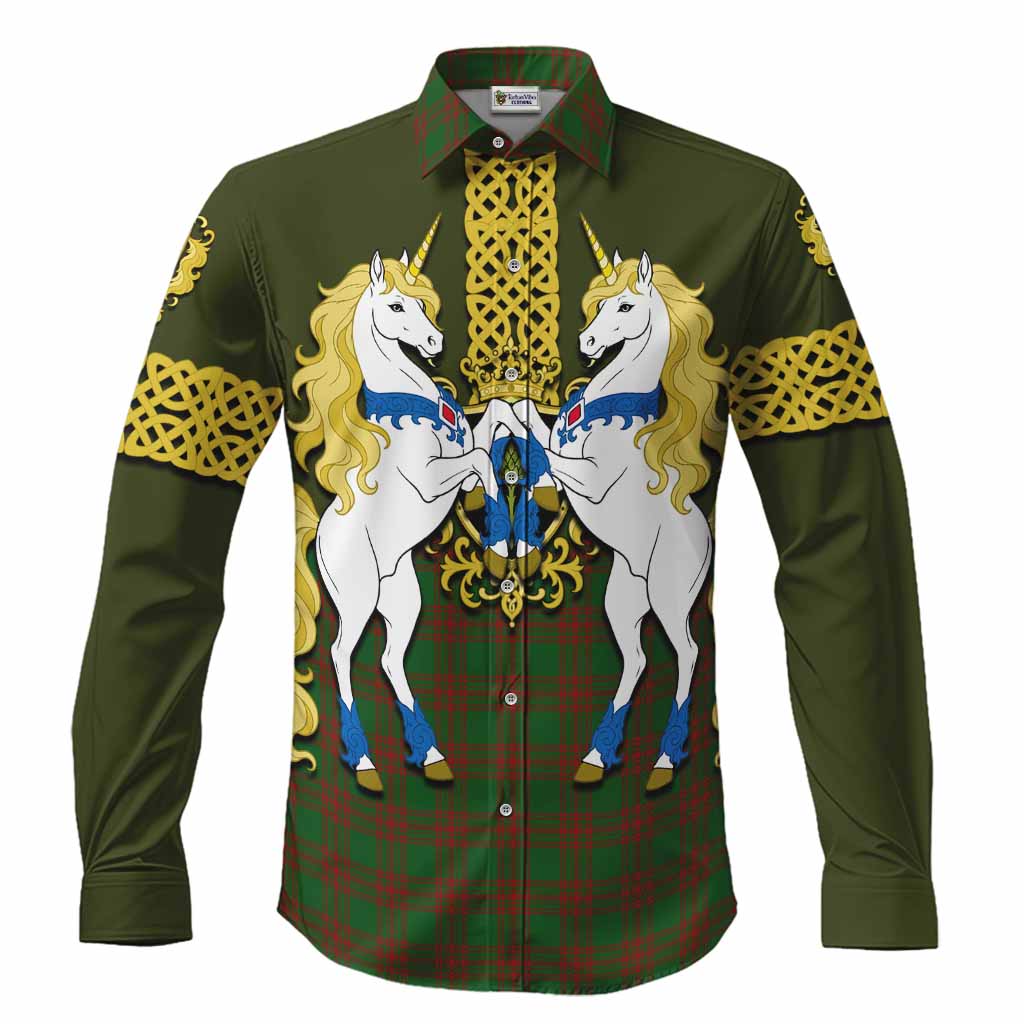 Menzies Tartan Long Sleeve Button Shirts Unicorn Celtic Knot And Thistle Emblem