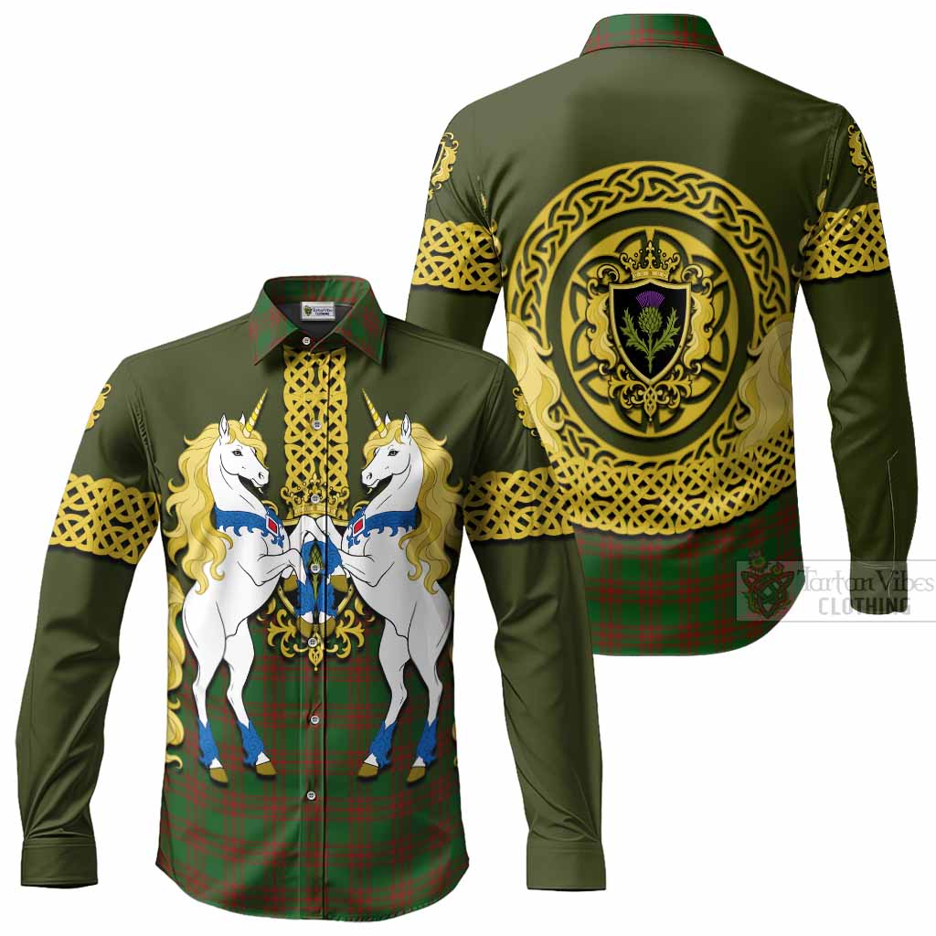 Menzies Tartan Long Sleeve Button Shirts Unicorn Celtic Knot And Thistle Emblem