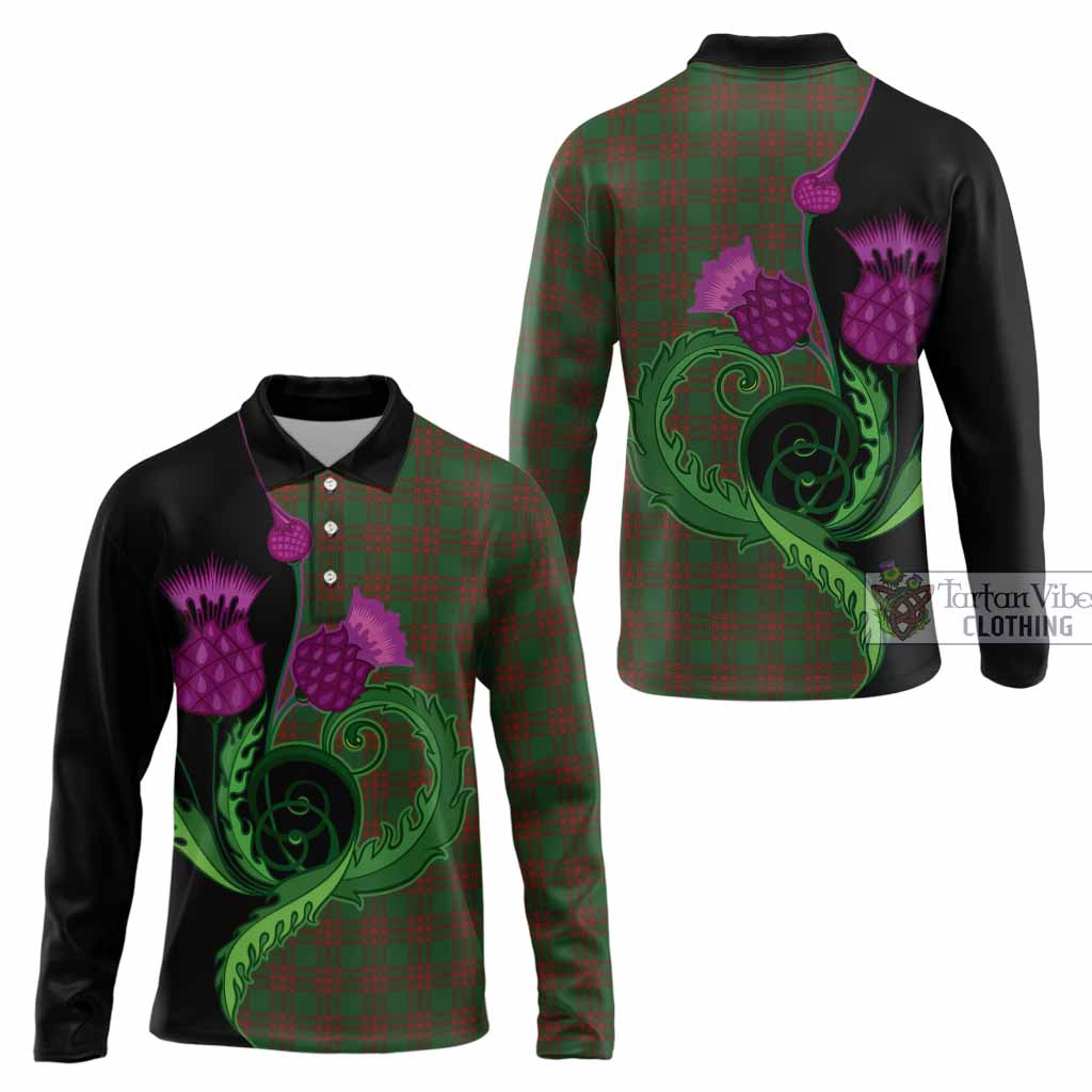 Menzies Tartan Long Sleeve Polo Shirt Traditional Scottish Thistle