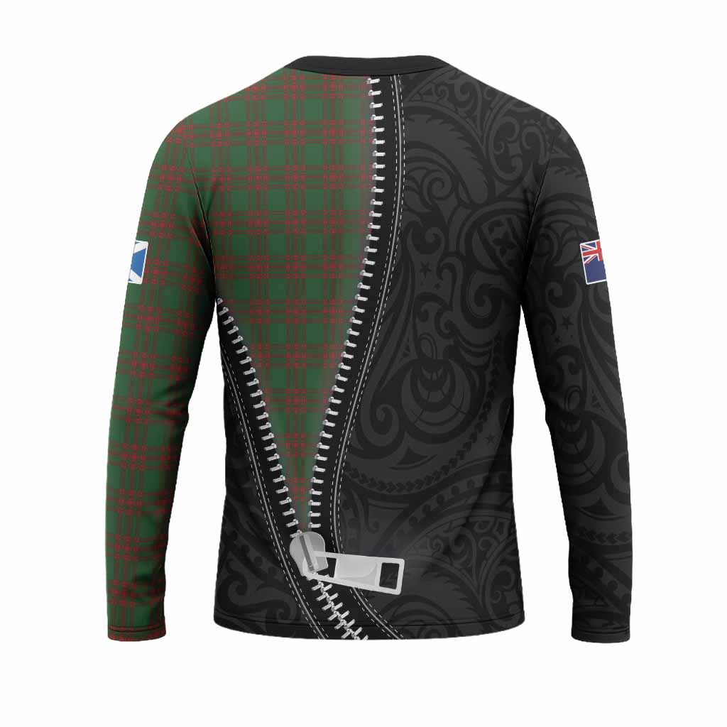 Menzies Tartan Long Sleeve T-Shirt New Zealand Pattern Unique Zipper Stylized