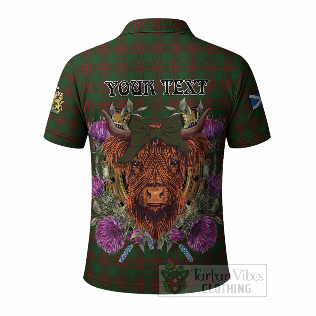 Menzies Tartan Polo Shirt Scottish Thistle Heilan Coo