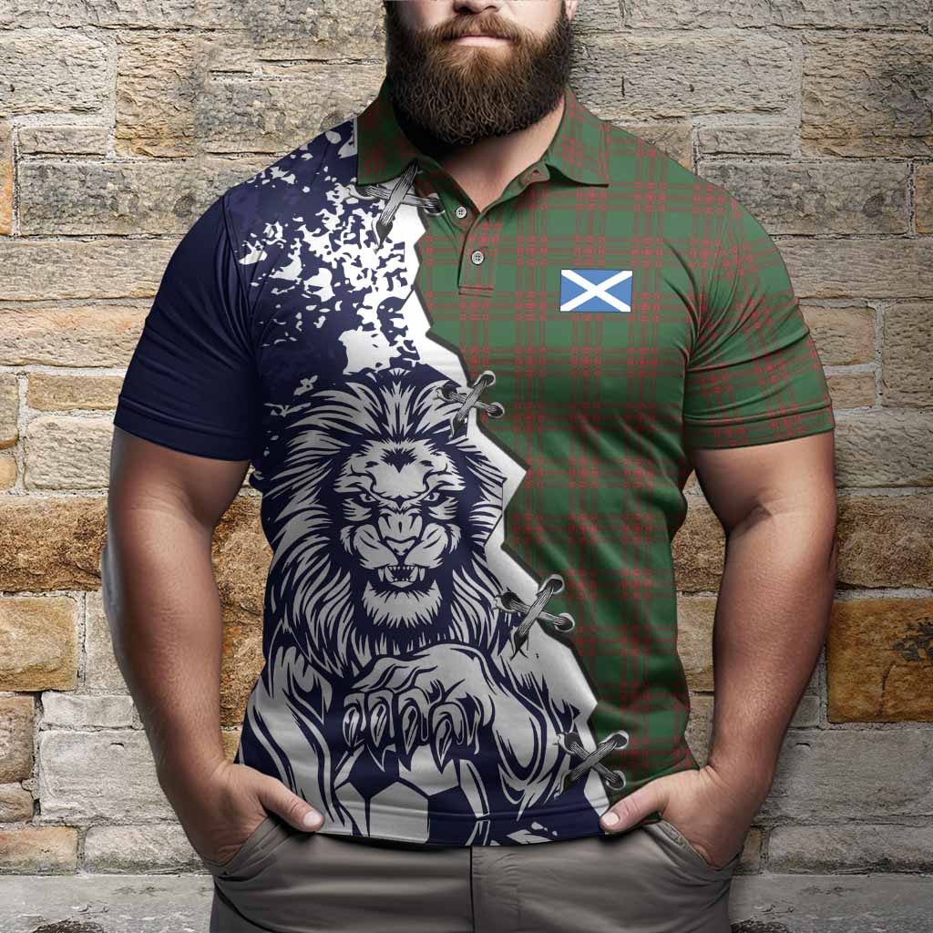 Menzies Tartan Scottish Polo Shirt Angry Lion With Soccer Ball Style