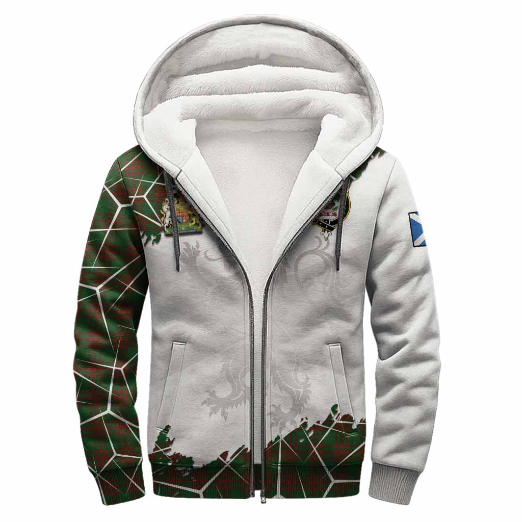 Menzies Tartan Sherpa Hoodie with Family Crest and Lion Rampant Grunge Style