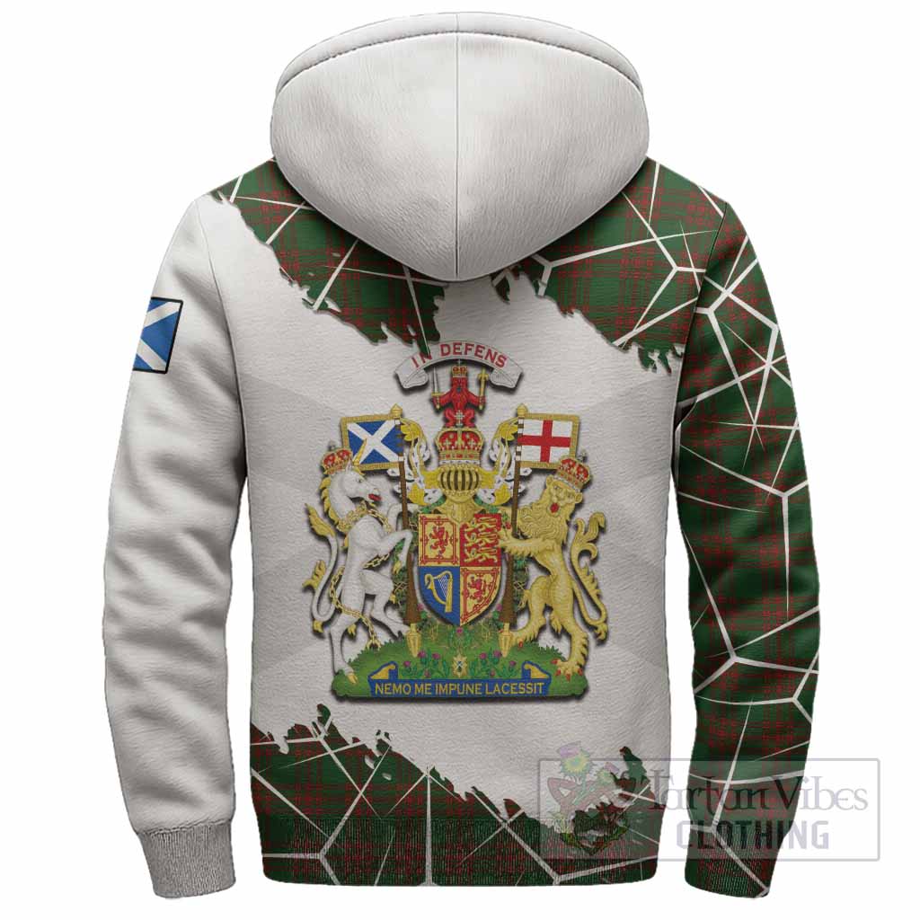 Menzies Tartan Sherpa Hoodie with Family Crest and Lion Rampant Grunge Style