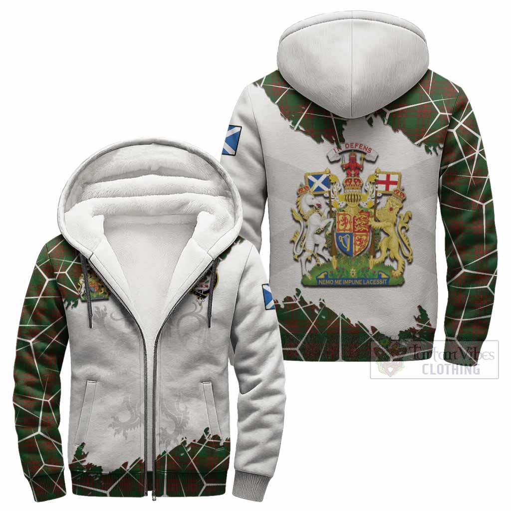 Menzies Tartan Sherpa Hoodie with Family Crest and Lion Rampant Grunge Style