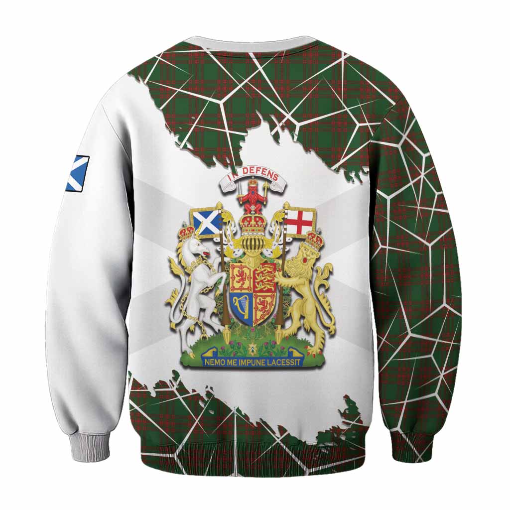 Menzies Tartan Sweatshirt with Family Crest and Lion Rampant Grunge Style