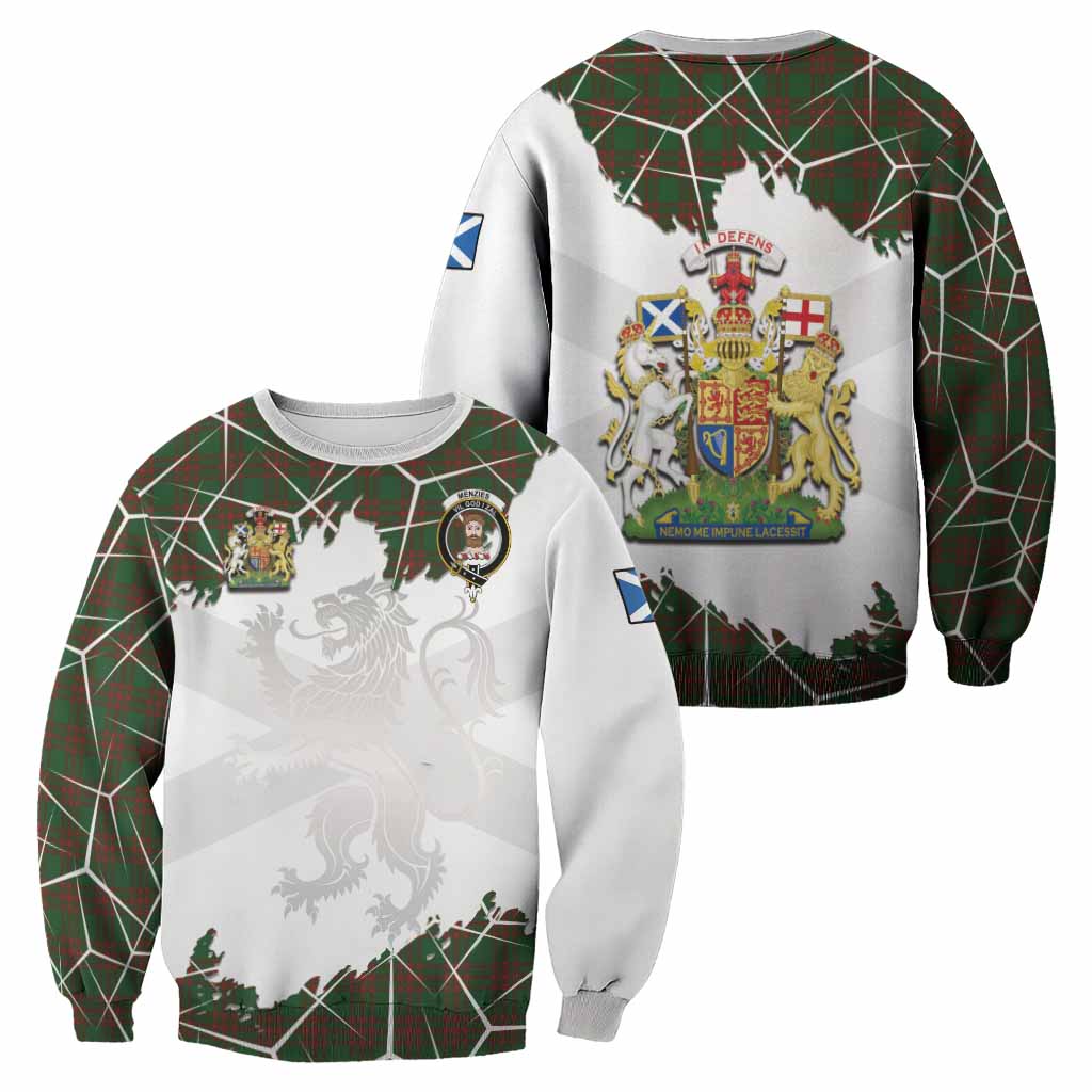 Menzies Tartan Sweatshirt with Family Crest and Lion Rampant Grunge Style