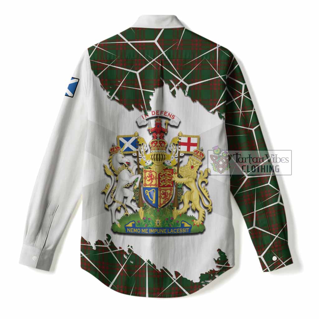 Menzies Tartan Women Casual Shirt with Family Crest and Lion Rampant Grunge Style