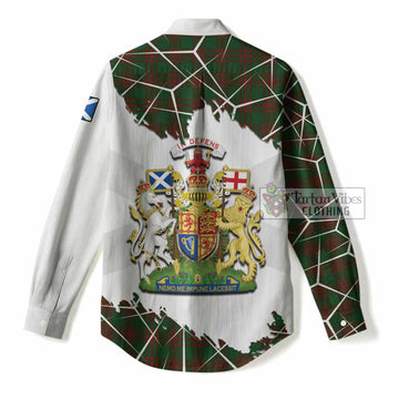 Menzies Tartan Women Casual Shirt with Family Crest and Lion Rampant Grunge Style