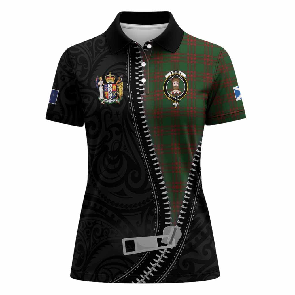 Menzies Tartan Women Polo Shirt New Zealand Pattern Unique Zipper Stylized