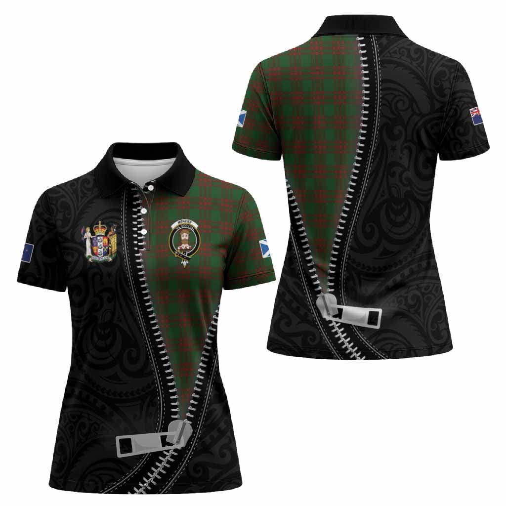 Menzies Tartan Women Polo Shirt New Zealand Pattern Unique Zipper Stylized