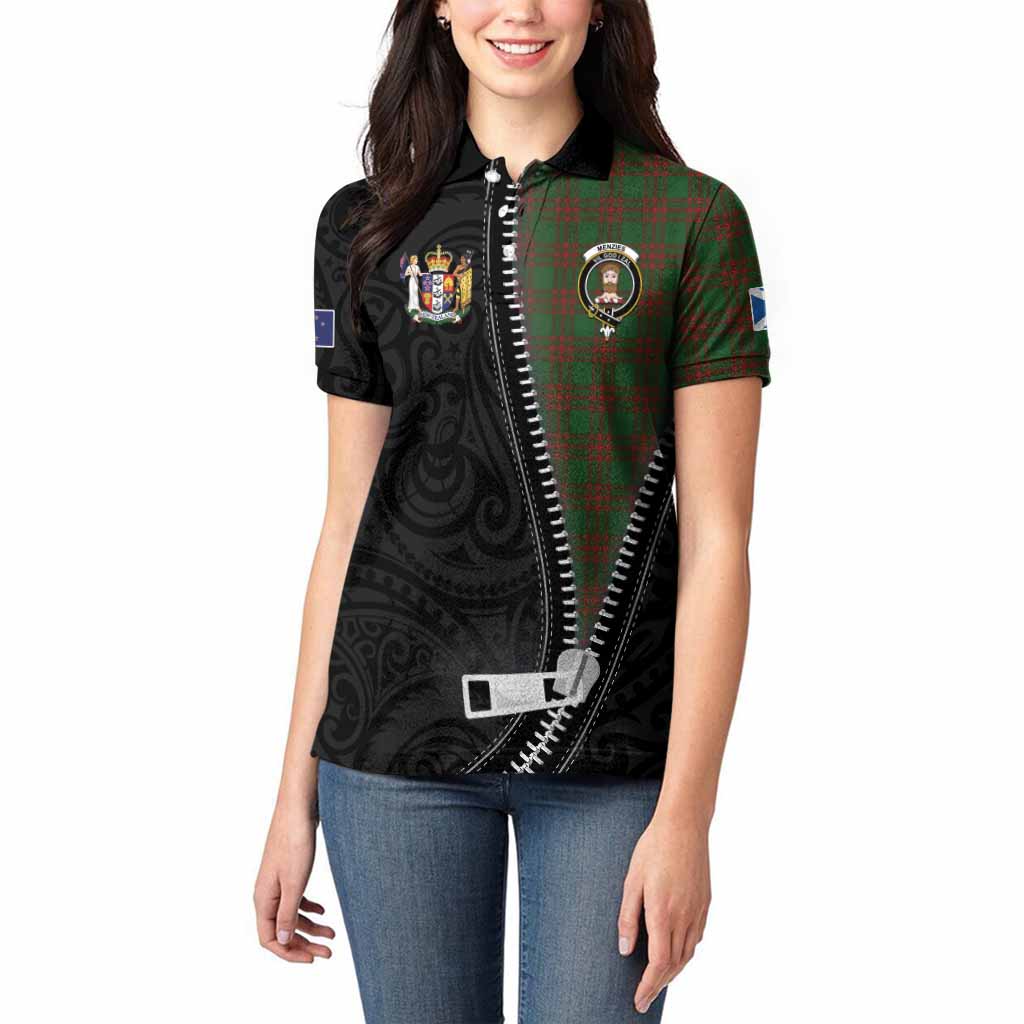 Menzies Tartan Women Polo Shirt New Zealand Pattern Unique Zipper Stylized