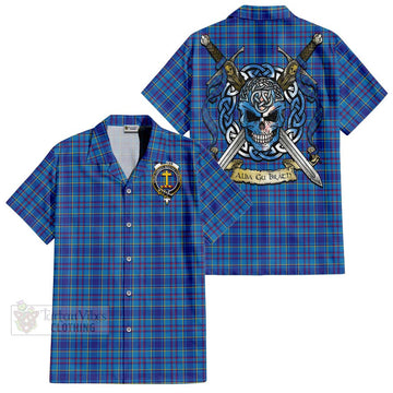 Mercer Tartan Hawaiian Shirt with Family Crest Celtic Skull Style
