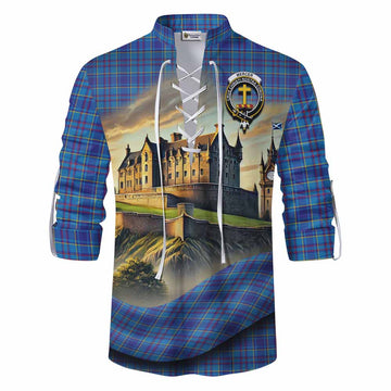 Mercer Tartan Family Crest Ghillie Kilt Shirt with Scottish Ancient Castle Style
