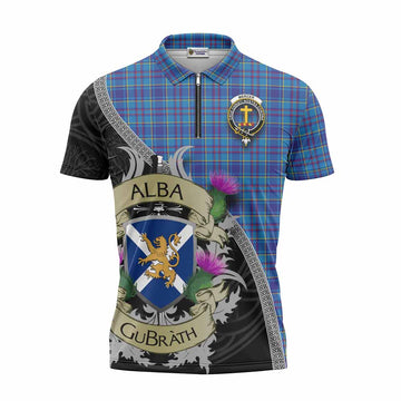Mercer Tartan Family Crest Zipper Polo Shirt Lion Rampant Royal Thistle Shield Celtic Inspired