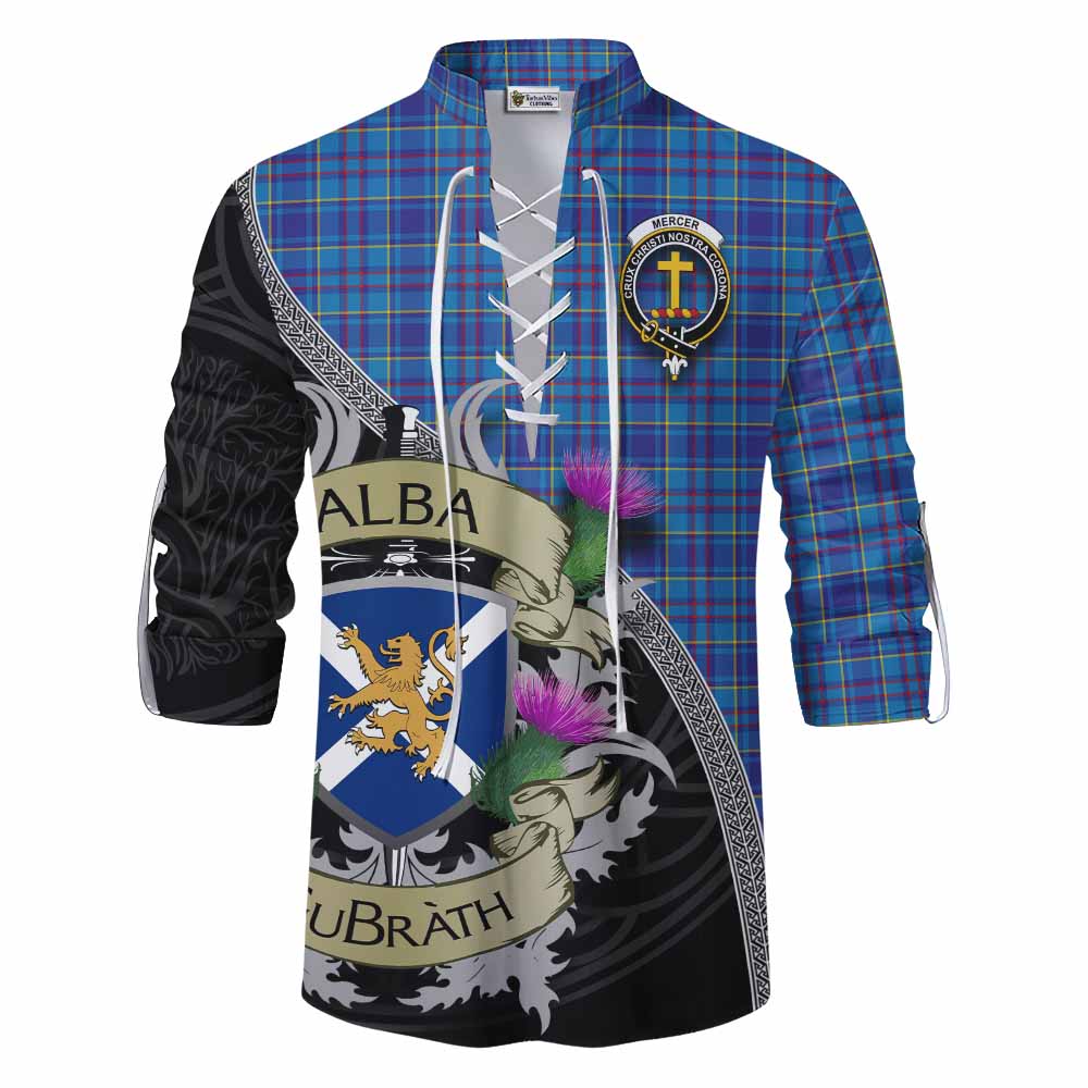 Tartan Vibes Clothing Mercer Tartan Family Crest Ghillie Kilt Shirt Lion Rampant Royal Thistle Shield Celtic Inspired