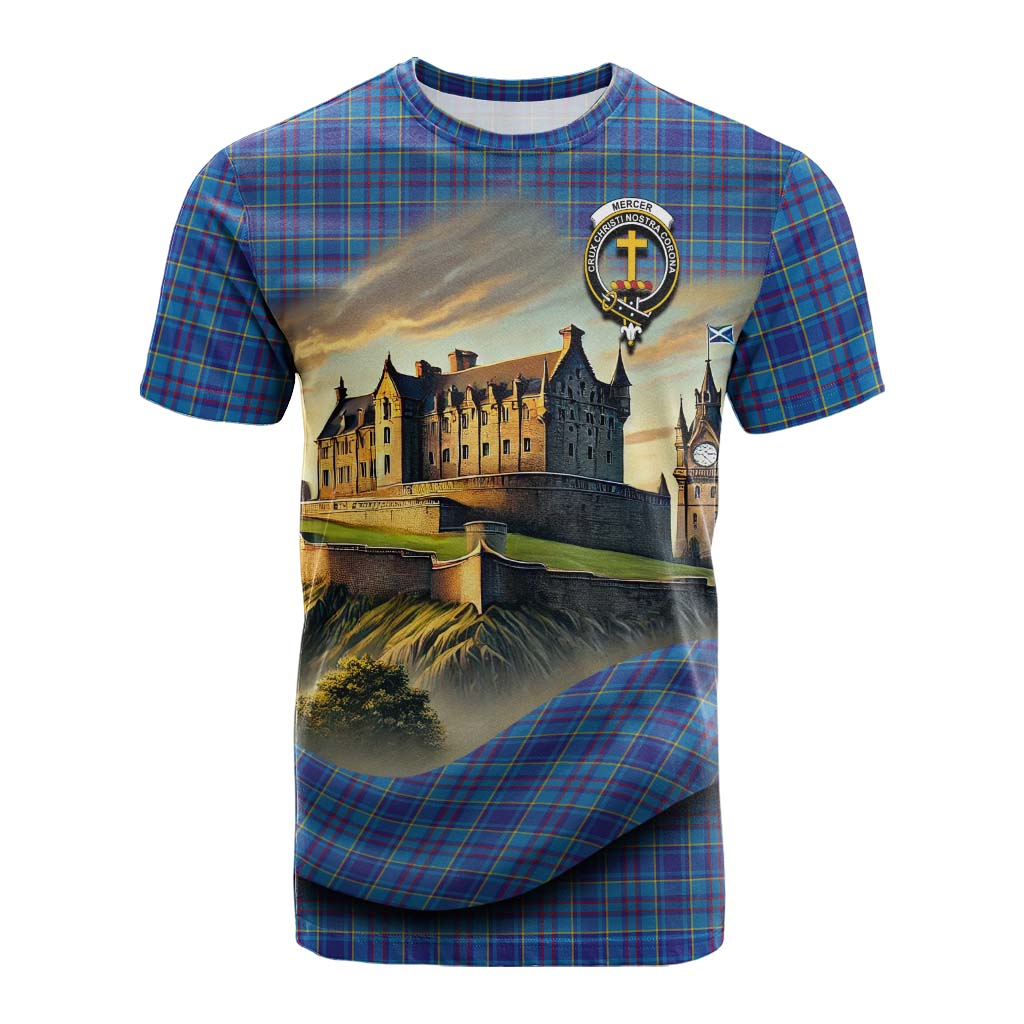 Tartan Vibes Clothing Mercer Tartan Family Crest Cotton T-shirt with Scottish Ancient Castle Style